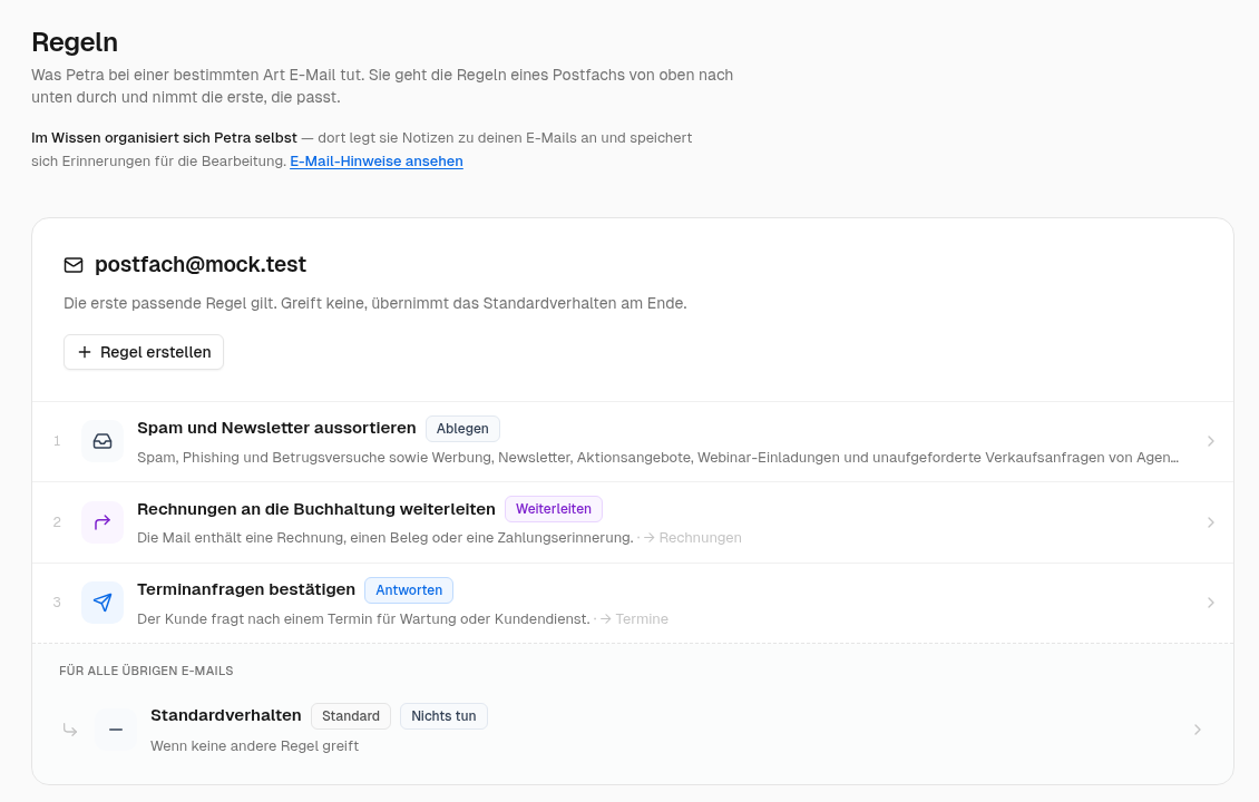 Die Regeln eines Postfachs