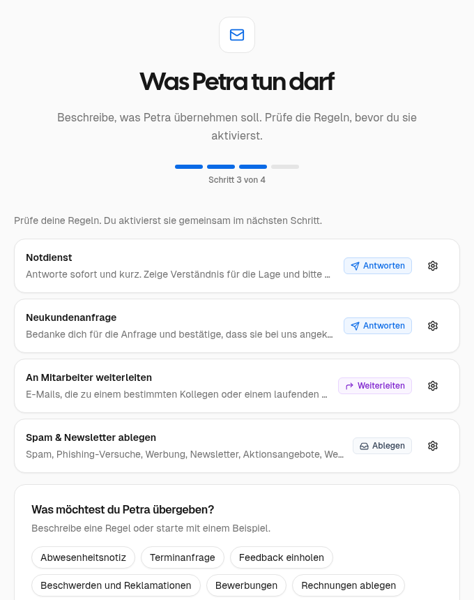 Schritt 3: Was Petra tun darf