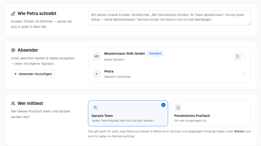 Einstellungen eines Postfachs